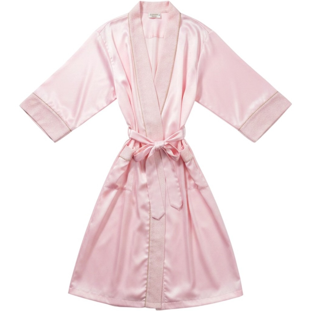 Victoria's Secret Robe M Pink Satin Jacquard Trim Gold Piping Coquette Vintage